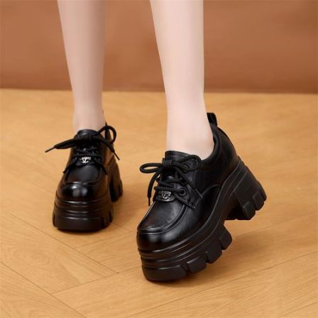 厚底内增高小个子女鞋2026春季新款英伦百搭高跟粗跟小皮鞋乐福鞋