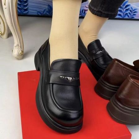 超轻厚底舒适圆头一脚蹬懒人复古英伦风头层牛皮乐福鞋百搭女鞋