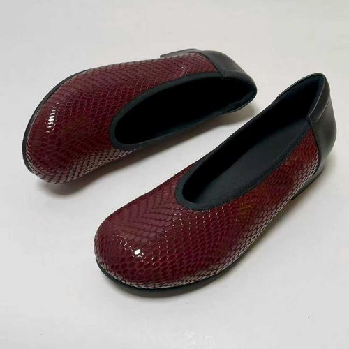 ESKEIN法式轻奢酒红浅口单鞋方头蛇纹复古风约会鞋温柔显白又百搭主图