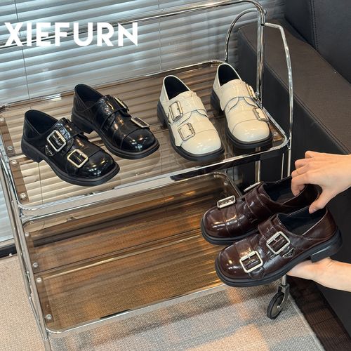 XIEFURN/鞋夫人设计感英伦风厚底乐福鞋小皮鞋圆头搭扣洋气单鞋主图