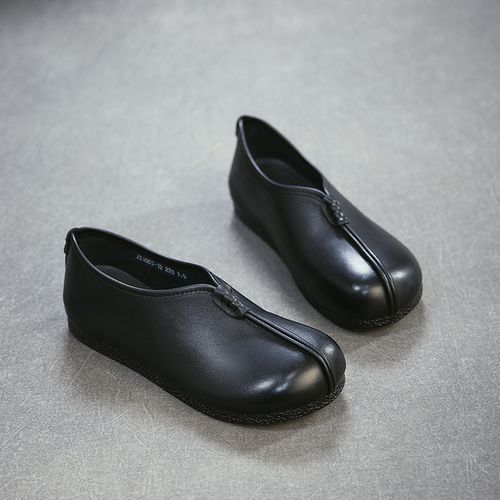 春季新款头层牛皮轻便平底软底软面复古风百搭妈妈单鞋主图