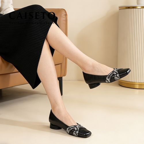 头层羊皮/3.5cm 新款时尚百搭低跟方头真皮单鞋软皮舒适单鞋5D706主图