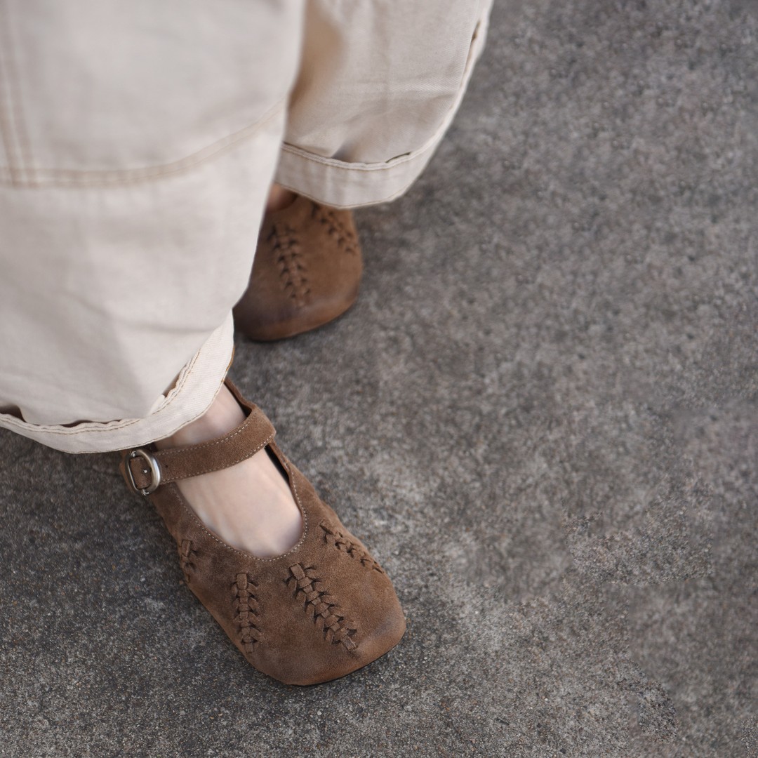 Artmu阿木原创复古编织做旧手工单鞋女平底玛丽珍鞋新款220-13主图