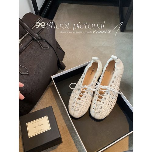 葡萄妈studiolee 春季优雅法式绑带编织镂空松紧平底鞋芭蕾单鞋女主图