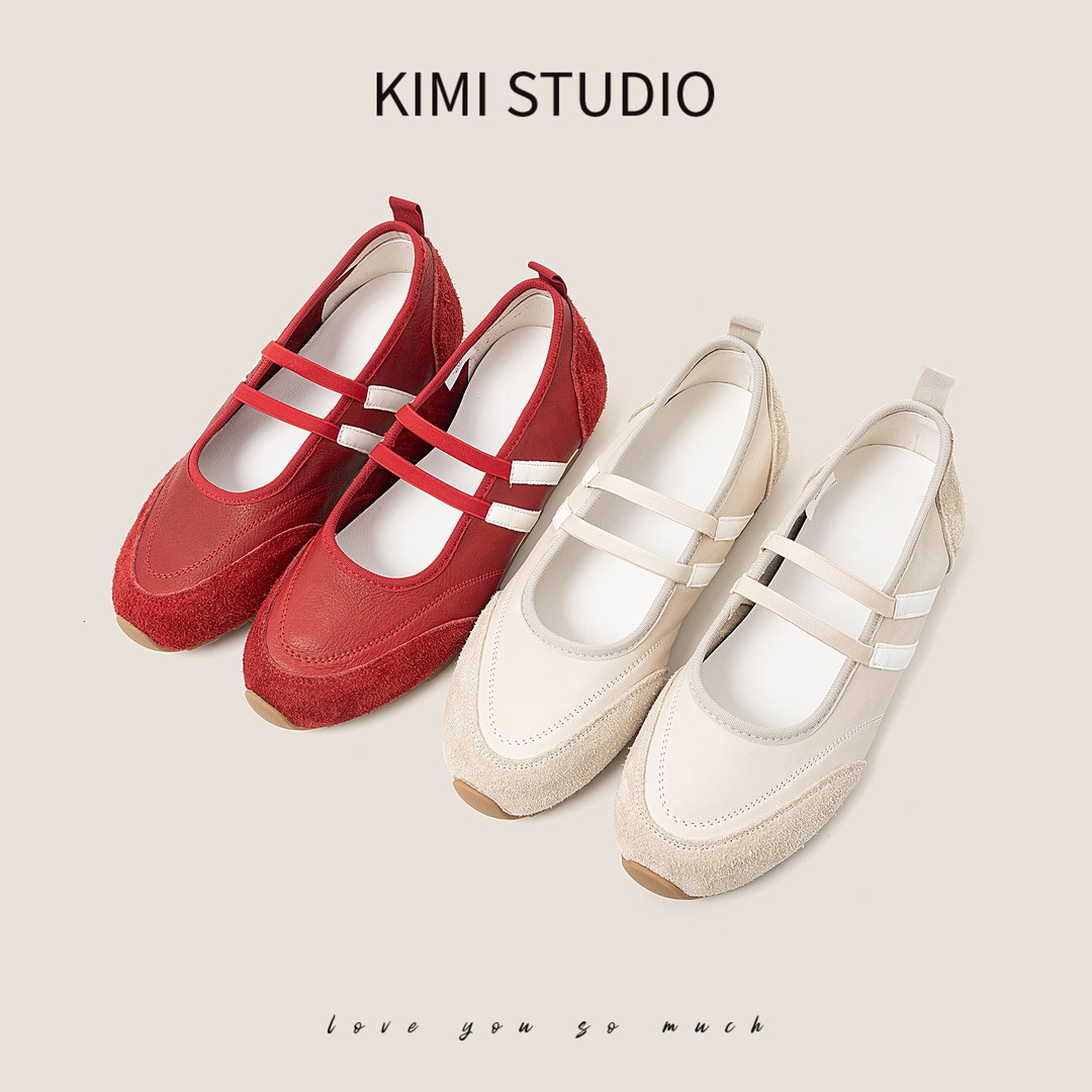 韩版小众设计圆头一脚蹬德训鞋软底舒适系带芭蕾舞运动鞋XZ26004主图