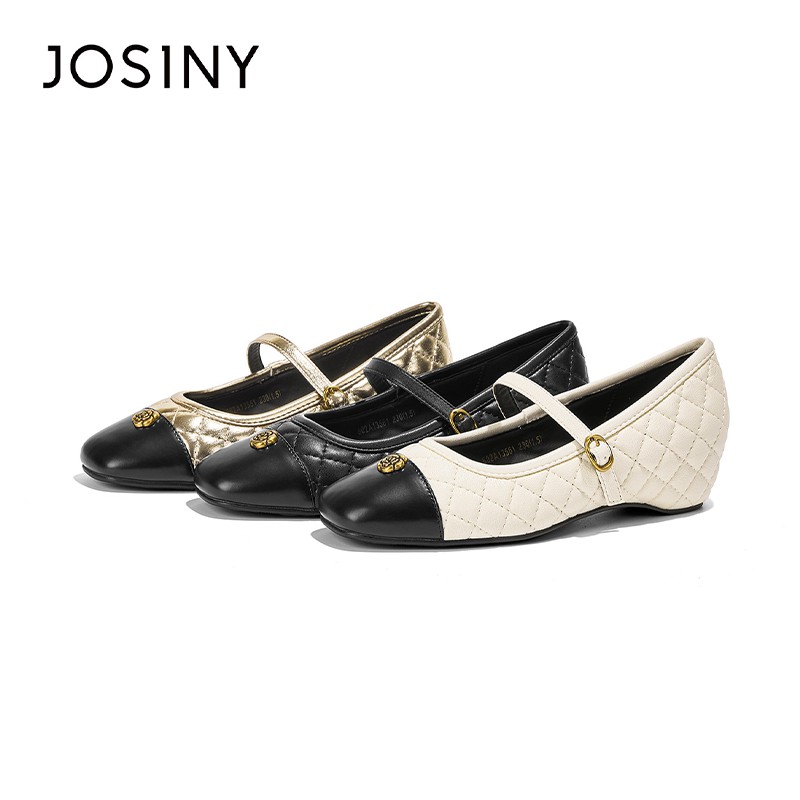 【香榭千金】卓诗尼2026夏季新款内增高小香风菱格方头玛丽珍单鞋主图