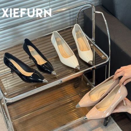 XIEFURN/鞋夫人高跟鞋女细跟尖头法式单鞋2026新款撞色宴会成人礼