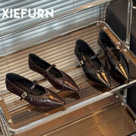 XIEFURN/鞋夫人法式浅口单鞋女2025秋季新款百搭尖头复古玛丽珍鞋