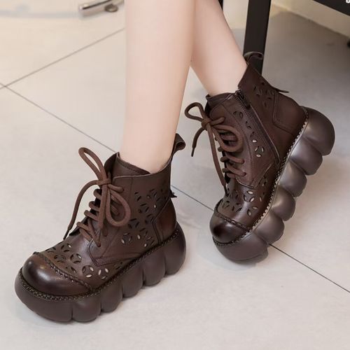 2227百凉靴夏季新款牛皮复古厚底马丁靴镂空透气圆头休闲百搭凉靴主图