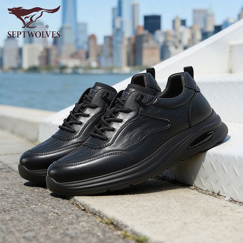 七匹狼男鞋真皮运动鞋2026新款春季黑色轻便舒适休闲鞋软底跑步鞋主图