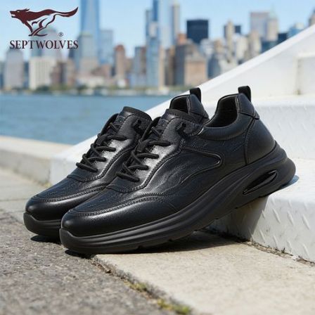 七匹狼男鞋真皮运动鞋2026新款春季黑色轻便舒适休闲鞋软底跑步鞋