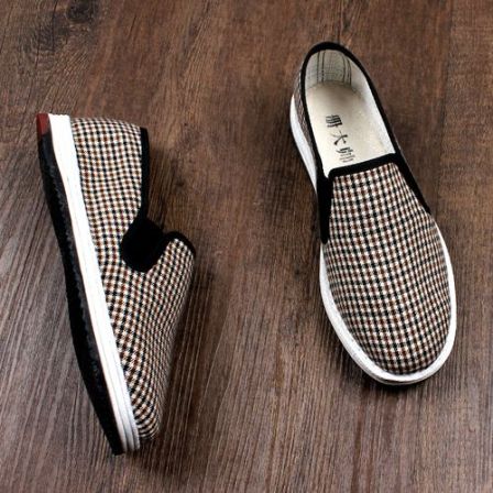 春季新款老北京千层底布鞋男格子一脚蹬软底透气耐磨休闲轻便开车