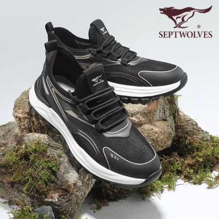 七匹狼鞋子男款透气防臭网面运动休闲鞋网鞋男士工作黑色运动鞋子