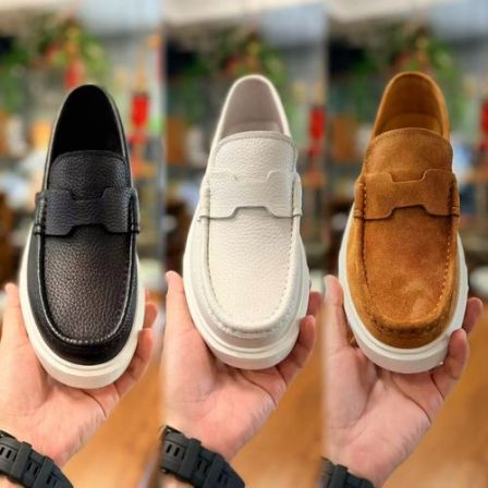 52356欧货春夏厚底轻便百搭一脚蹬男士休闲皮鞋黑色