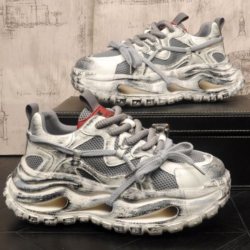 男鞋休闲百搭透气老爹鞋潮鞋厚底内增高网红男鞋子涂鸦个性小众主图