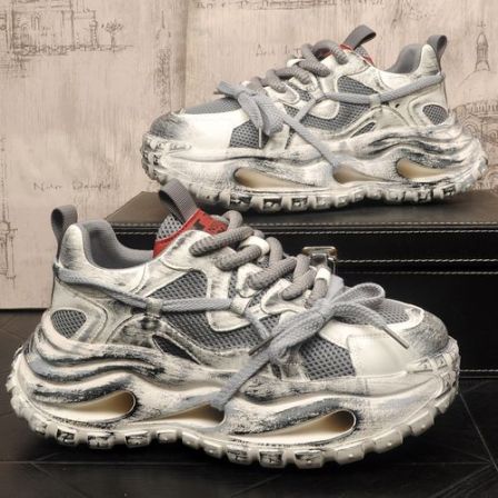 男鞋休闲百搭透气老爹鞋潮鞋厚底内增高网红男鞋子涂鸦个性小众