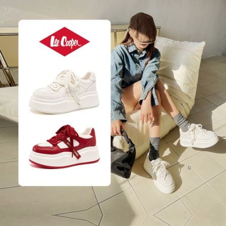 LEE COOPER【马上发财】复古板鞋女2026新款时尚百搭厚底休闲小白鞋