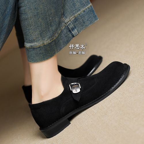 低跟单鞋女2026新款胖脚宽大码女鞋41到43显脚小40深口棕色鞋子42主图