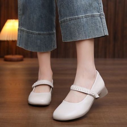 春秋夏新款头层牛皮透气百搭圆头女士浅口单鞋