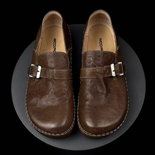 2026新款手工复古真皮勃肯鞋休闲软底皮鞋轻奢头层牛皮搭扣单鞋女主图