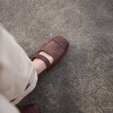 Artmu阿木原创复古水洗牛皮编织玛丽珍鞋浅口单鞋平底新款0910-2