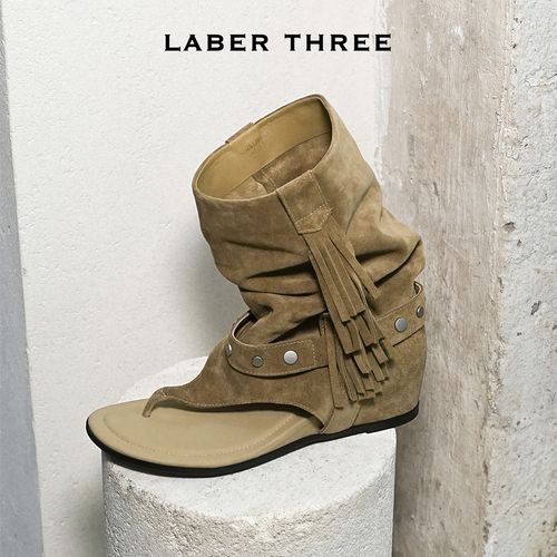 【LAMORE专属】LABERTHREE26春季松弛感夹趾流苏堆堆靴复古时尚个性凉靴女靴主图