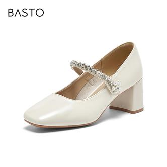 百思图2025秋季新款商场同款玛丽珍鞋时尚复古方头女单鞋W0753CQ5主图