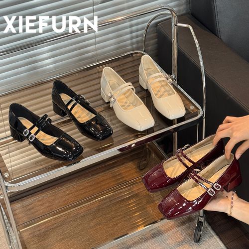 XIEFURN/鞋夫人玛丽珍鞋女一字扣百搭少女温柔浅口尖头粗跟单鞋主图