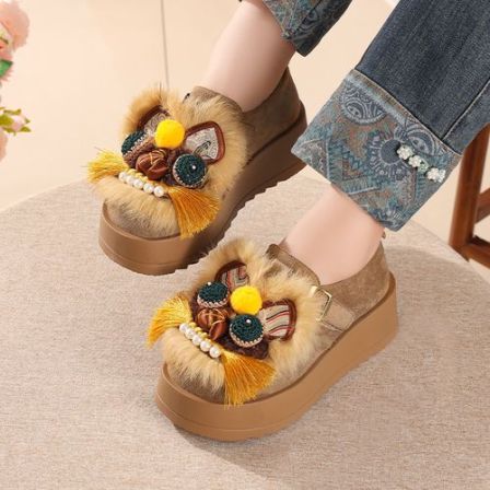 2026新款春季国风虎头鞋厚底勃肯鞋女款非遗民族风一脚蹬全包单鞋