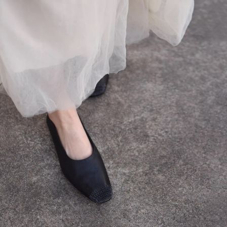 阿木原创真皮平底单鞋女新款黑色渔夫鞋一脚蹬奶奶鞋8616-2