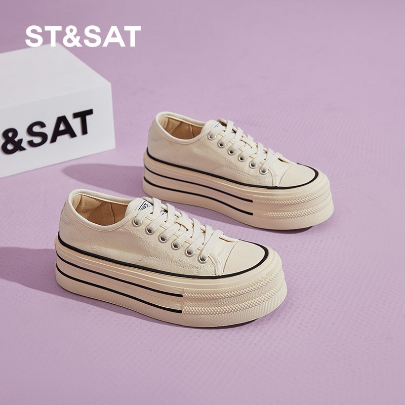 星期六6公分运动帆布鞋女2026秋季新款软底防滑百搭透气休闲板鞋主图