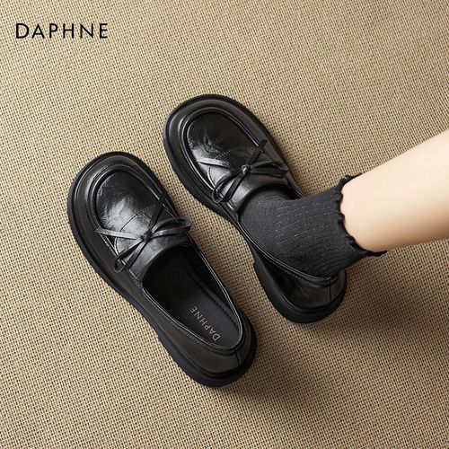 达芙妮软底乐福鞋女2026春季蝴蝶结复古英伦风休闲百搭黑色小皮鞋主图