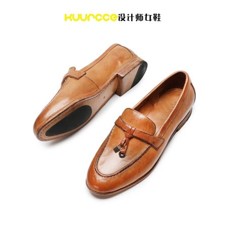 【kuurcce】水洗马皮乐福鞋舒适女平底小皮鞋柔软复古浅口单鞋女鞋