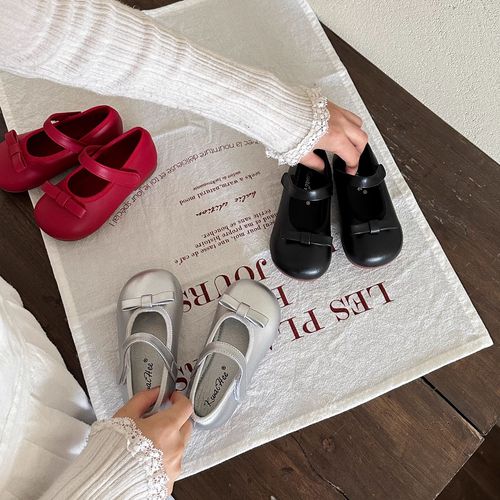 K26761中大童软底公主鞋纯色洋气百搭平底演出鞋蝴蝶结女童皮鞋 主图