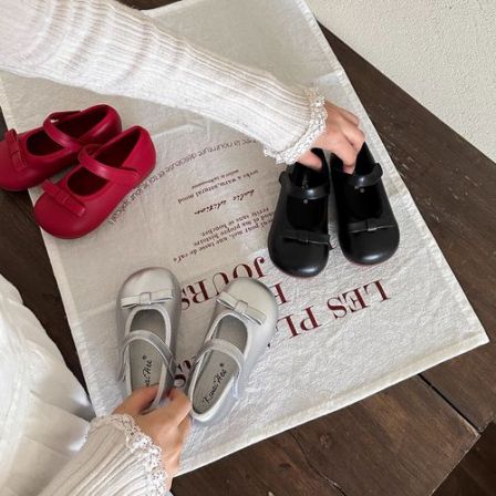 K26761中大童软底公主鞋纯色洋气百搭平底演出鞋蝴蝶结女童皮鞋 