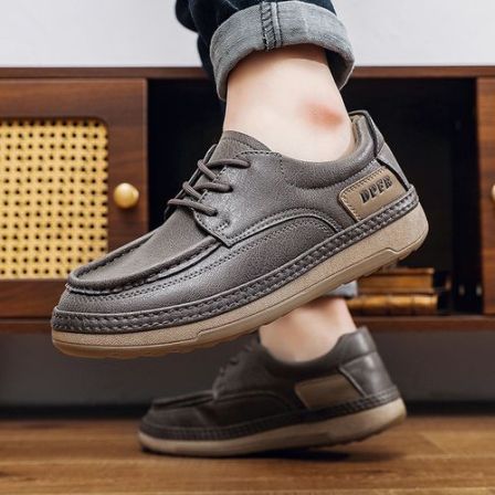艾捷力复古防滑圆头休闲皮鞋男2026春季新款工装鞋男潮流休闲鞋子