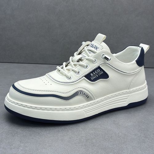 男鞋2026年春季真皮头层牛皮透气白鞋男士休闲小白平板鞋潮鞋主图