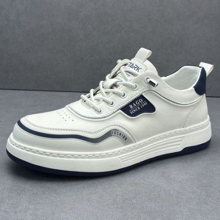 男鞋2026年春季真皮头层牛皮透气白鞋男士休闲小白平板鞋潮鞋