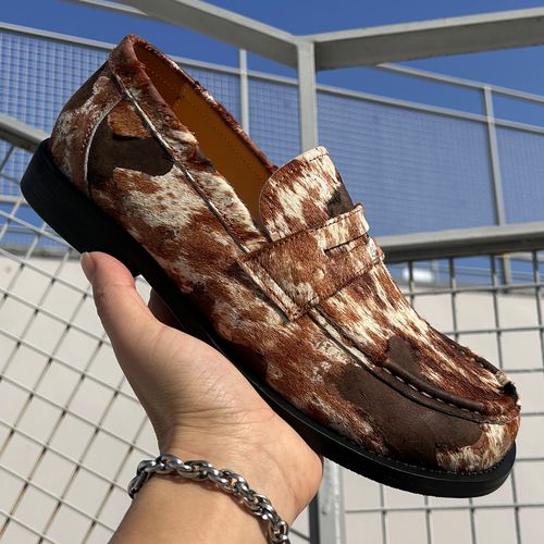 老钱风2026春季新款欧美潮流时尚歪头复古马毛一脚蹬男士乐福鞋主图