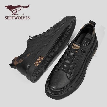 七匹狼秋季新款休闲鞋黑色潮流百搭休闲板鞋厚底舒适通勤休闲男鞋