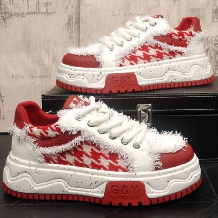 2026新款青春潮流小众款板鞋男鞋厚底增高布面透气拼色时尚休闲鞋