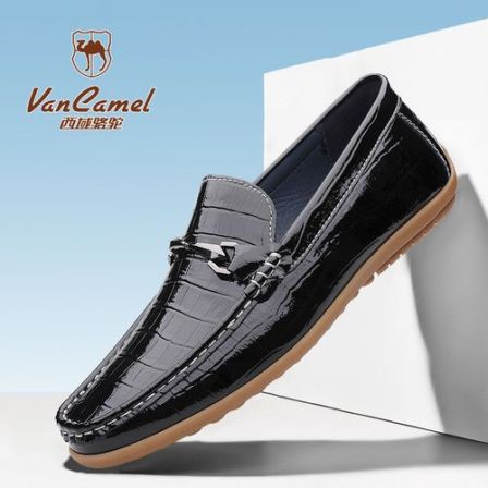 西域骆驼潮流男鞋新软皮商务休闲豆豆鞋男一脚蹬舒适乐福鞋驾车鞋