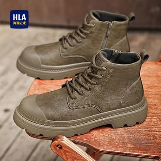 HLA/海澜之家男鞋新款春季时尚皮面系带增高工装靴百搭耐磨休闲鞋主图