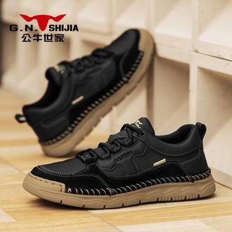 公牛世家男鞋2026新款透气网面休闲软底防滑工装手工宽楦板鞋男士