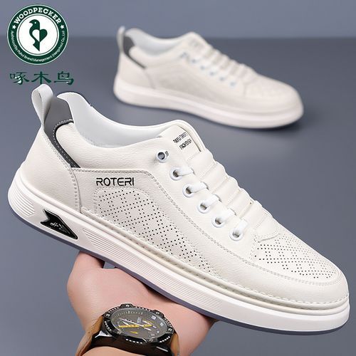 啄木鸟男鞋夏季透气软底镂空板鞋一脚蹬洞洞皮鞋运动休闲小白鞋潮主图