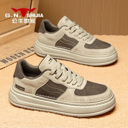 公牛世家休闲板鞋男2026春季厚底运动增高小白鞋低帮高级感休闲鞋