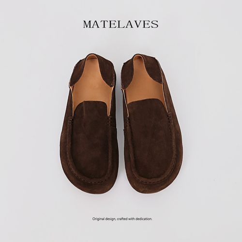 MATELAVES 老钱风真皮乐福鞋男一脚蹬复古反绒内增高透气懒人鞋子主图