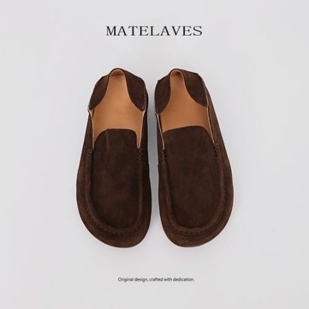 MATELAVES 老钱风真皮乐福鞋男一脚蹬复古反绒内增高透气懒人鞋子