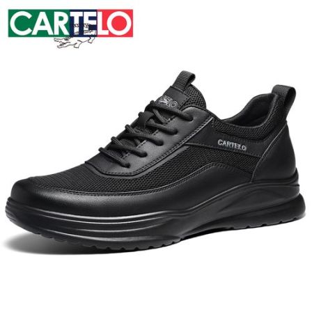 卡帝乐鳄鱼透气皮鞋男2026年百搭增高真皮牛皮黑色时尚商务休闲鞋