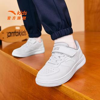 轻松板鞋安踏儿童男女小童革面新款软底缓震休闲低帮小白鞋